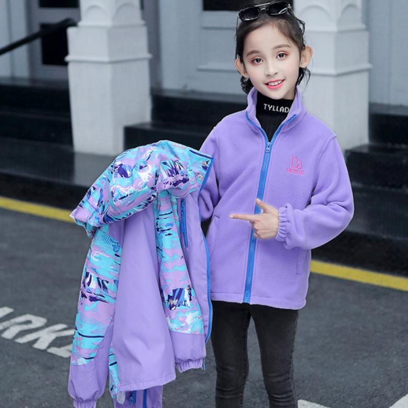 Children's Jackets Girls Autumn and Winter Outdoor Three-in-one Detachable Windproof Jackets Big Children's Clothing Tops