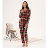 Checkered Pattern Front Button Suede Women's Pajama Set