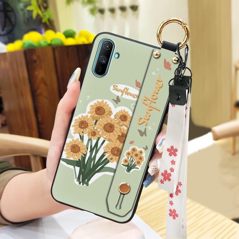 Durable Dirt-resistant Phone Case For OPPO Realme C3/C3i/Narz N10A Silicone Ring Anti-dust Wristband Anti-knock Flower