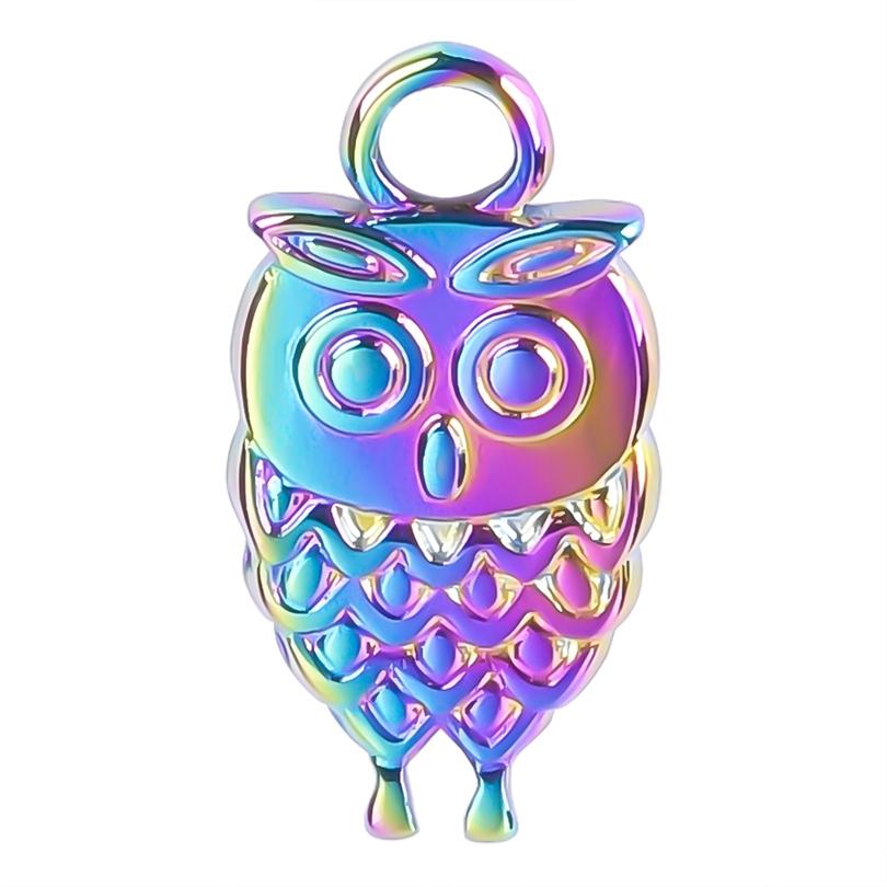 Kawaii Owl Pendant Rainbow/Gold/Silver Color Animal Charm Titanium Steel Charm For Jewelry Making Supplies DIY Necklace Material