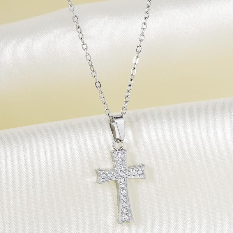 Cross Necklace Women's Summer Full Diamond Simple Versatile Premium Sense Clavicle Chain Light Luxury Micro-inlaid Zircon Necklace Titanium Steel