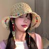 Women Straw Hat Wide Brim Breathable Straw Weaving Hat with Colorful Beads Decor Flexible Edges Sun Hat