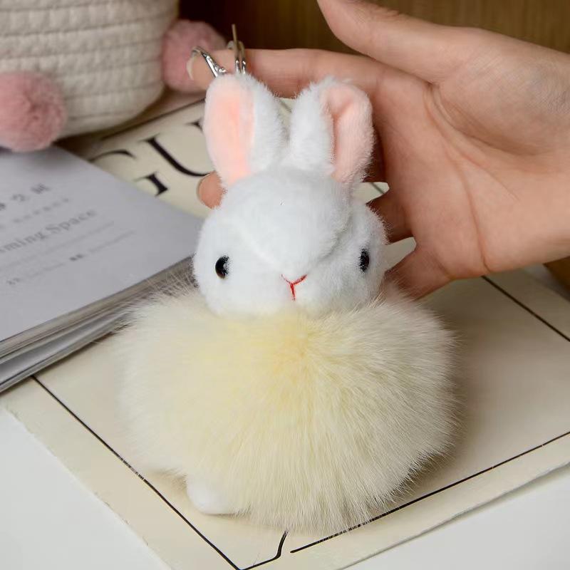 Cartoon Animation Real Fox Plush Rabbit Key Chain Pendant Fashion Kawaii Rabbit Fur Ball Car/Backpack Accessories Ppendant Toy