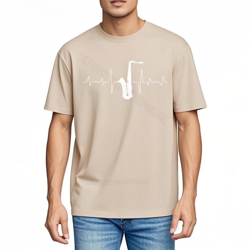 Tshirts For Unisex Cotton Everyday Tees Heartbeat Design With Saxophone Art Summer Comfort Tshirt Anime Unisex Tshirt Comfortab