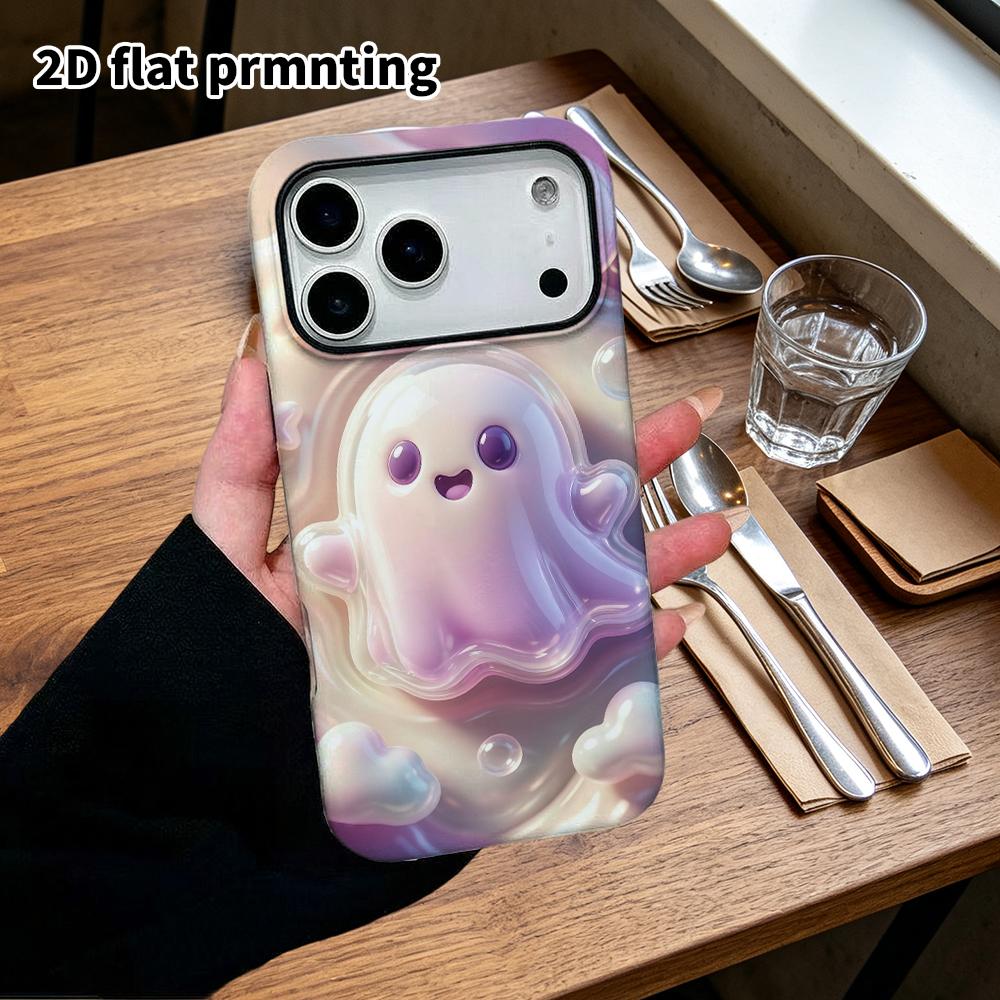 Phone Case: 2D flat design suitable for iPhone 18 17 16 15 14 13 Pro protective case, gradient purple little ghost, perfect Christmas and Halloween ho