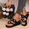 Мода Мода Цветочный Декор Женские Шлепанцы на Платформе Легкие Массивные Шлепанцы Женские Летние Толстая Подошва Пляжные Шлепанцы Сандалии
