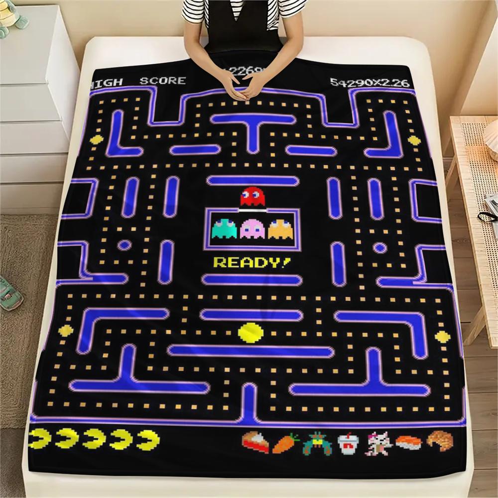 1 шт. Фланелевое одеяло с принтом Pacman, Высококачественное, Удобное для всех сезонов, Декор для дома, Тепло и уют, Идеально для подарков