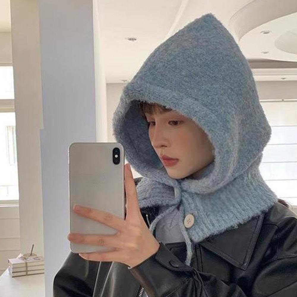 Hat and Scarf Integrated Women Balaclava Plush Windproof Cap Knitted Beanies Outdoor