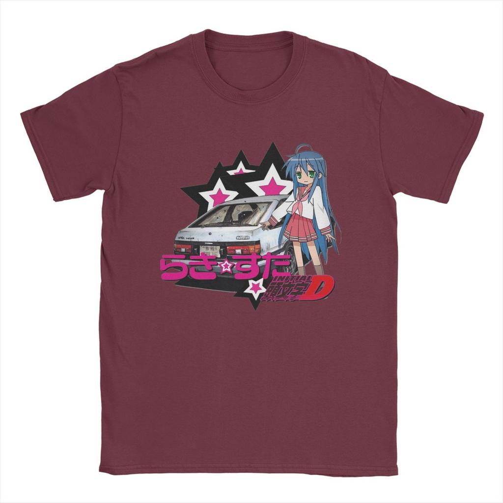 Футболка Leisure Lucky Star Konata Intitial D для мужчин с круглым воротом, 100% хлопок, футболка с рисунком аниме, размер 4XL, 5XL, топы