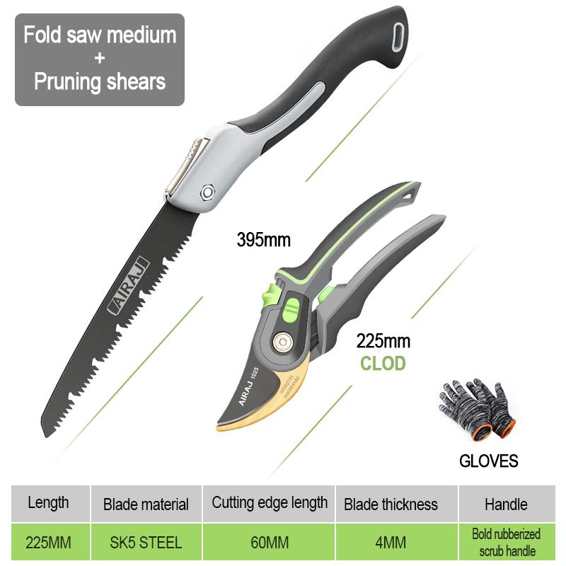 Airaj Pruning Garden Plant Trim Shears Horticulture Pruner Cut Shrub Garden Scissor Tool Branch Shear Orchard Folding Saw Set