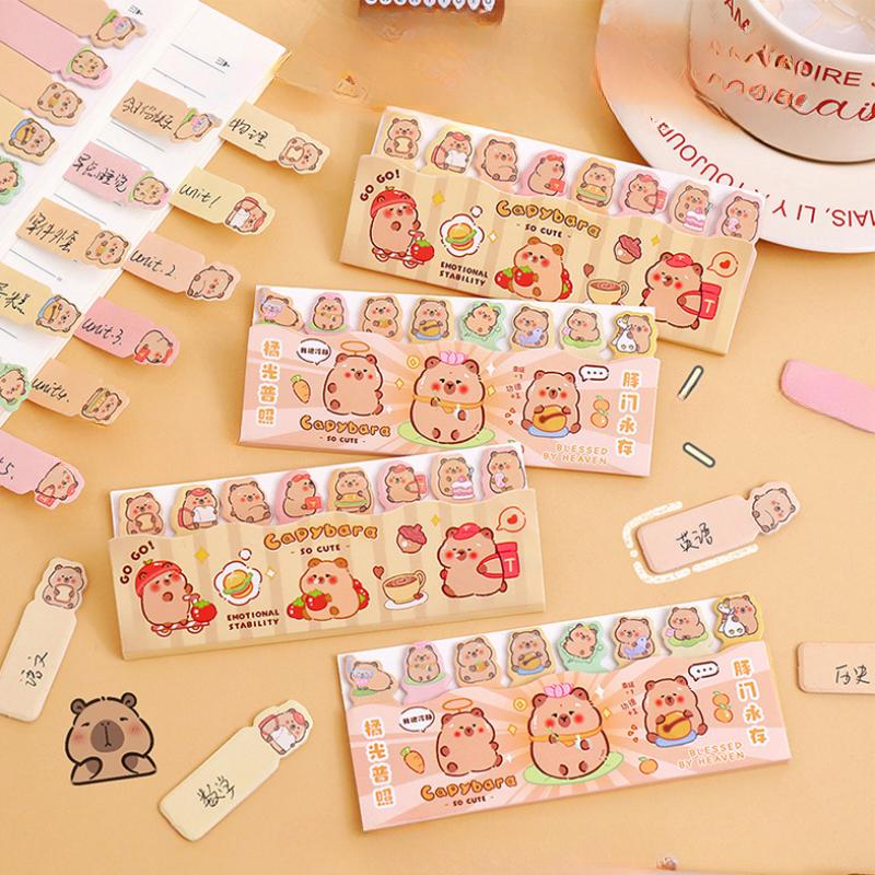 Cute Cartoon Capybara Bunny Dog Index Sticker Writable Notebook Test Paper Page Mark Classify Sticky Note Kawaii Planner Sticker