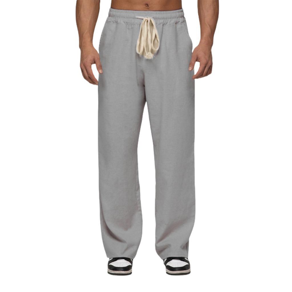 Мужские повседневные хлопково-льняные брюки, эластичный пояс на кулиске, летние пляжные брюки, легкие, свободного кроя, брюки для йоги