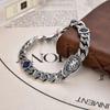 Blue Cubic Zirconia Lion Bracelet with Personalized Retro Arabic Style and Fashionable Rattan Grass Pattern Bracelet
