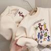 Girls' 2023 Winter Fleece Two-Piece Set: Cute Cartoon Sweatshirt & Sweatpants, Korean Style