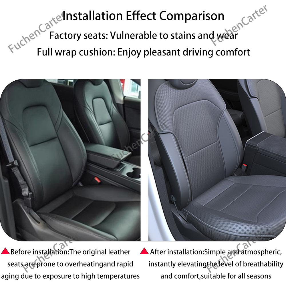 Four Seasons PU Ventilated Seat Cushions For Tesla Model Y YL Juniper 2025+, Split Single Seats & Rear Back Row Set