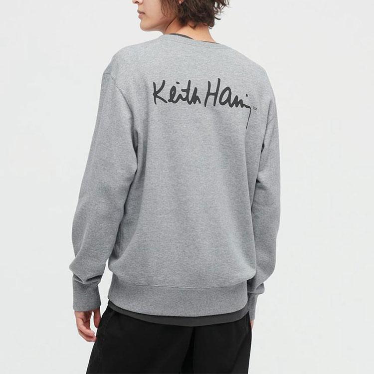 Uniqlo X Кит Харинг Мультяшный Принт Свитшот с Круглым Вырезом Мужской свитшот Серый 446371-03