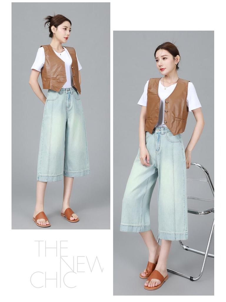 Крутые ретро светло-голубые джинсовые шорты высокого класса прямого кроя