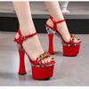 New Platform High Heels Metal Decoration Buckle Strap Shoes Chunky Heel Sandals Summer Nightclub Party Pole Dance Women Shoes