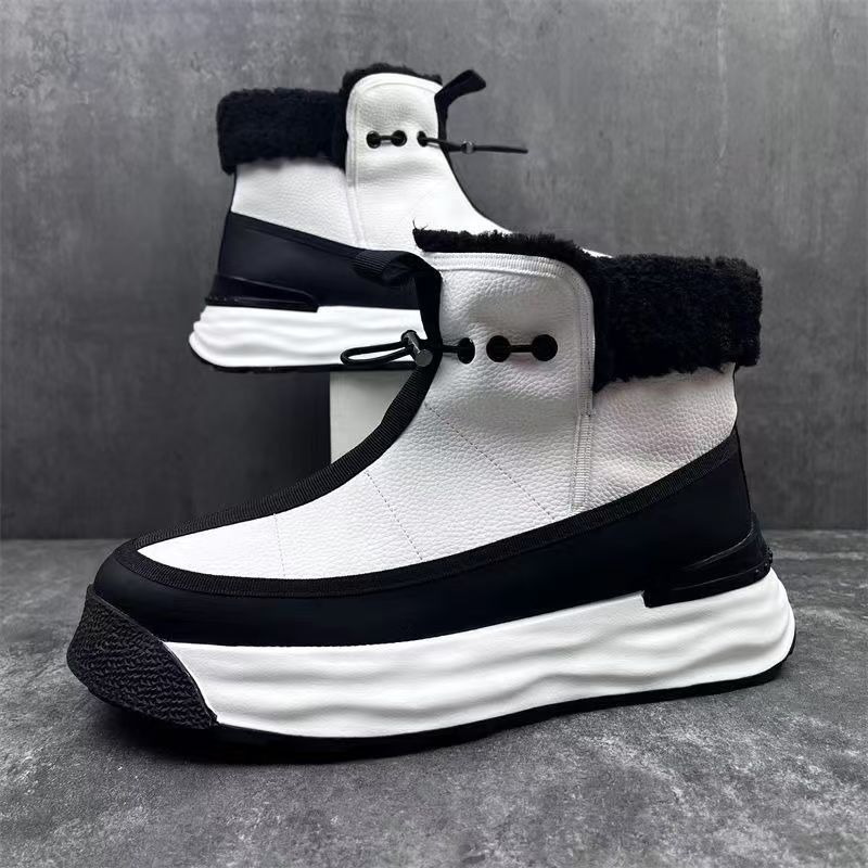 Fashion Spring Autumn New Men's Shoes High Cut Thick Soled Snow Boots Anti Slip Waterproof Cowhide British Style Versatile Casual Boots