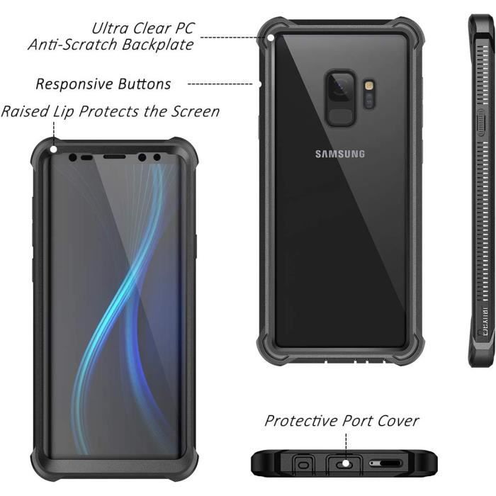 Coque pour Samsung Galaxy S9 - DEXNOR - Noir - Protection intégrale 360° - Antichoc - Étanche à la poussière