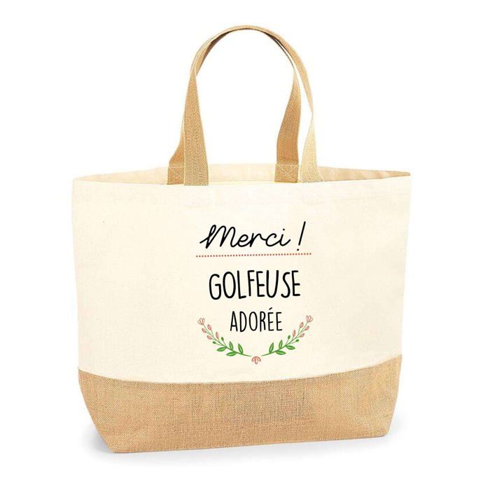 Cabas en jute - PLANETEE - Merci Golfeuse Adorée - Jute naturel - Impression France - Poignées solides
