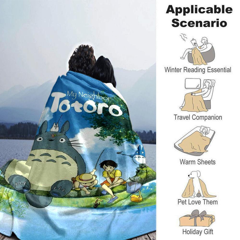 Neighbor Totoro Adventure Flannel Blanket Super Soft Warm Cozy Blanket For Sofa Bed Office Travel Allseason Home Decor Gift