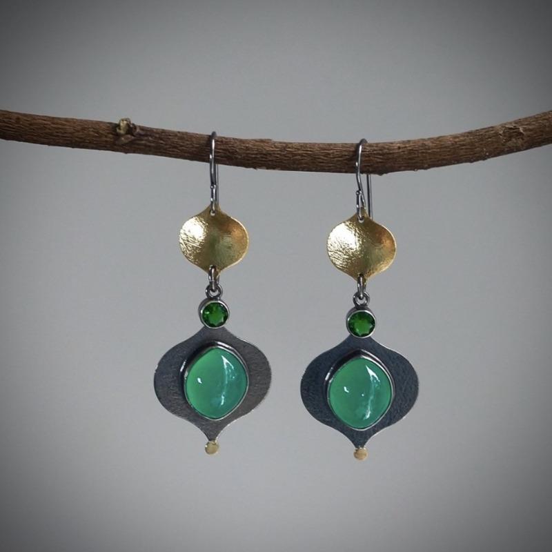 Jianjie Женские изящные двухцветные серьги-подвески в форме тыквы с инкрустацией зеленым камнем, классические банкетные украшения для ушей, тренд