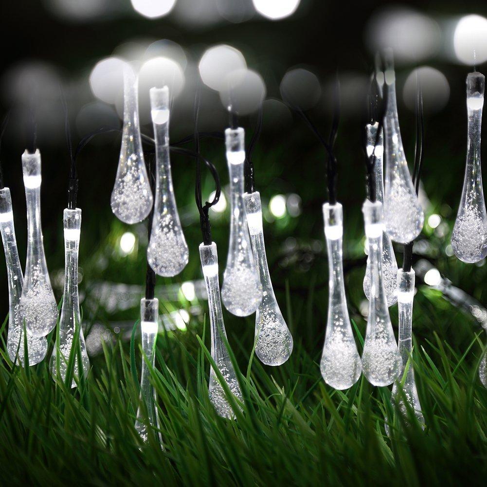 Solar Droplet Shape String Lights, 6.5m 30 LED 8 Modes, Raindrop String Lights, Solar Waterdrop Lights, Gardens, Patio Decor