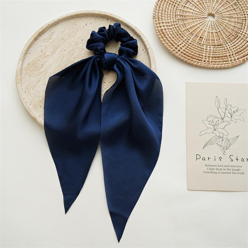 Elegant Solid Color Long Streamer Ponytail Holder Smooth Surface Glossy Hair Ties High Elasticity Fashionable Headwear