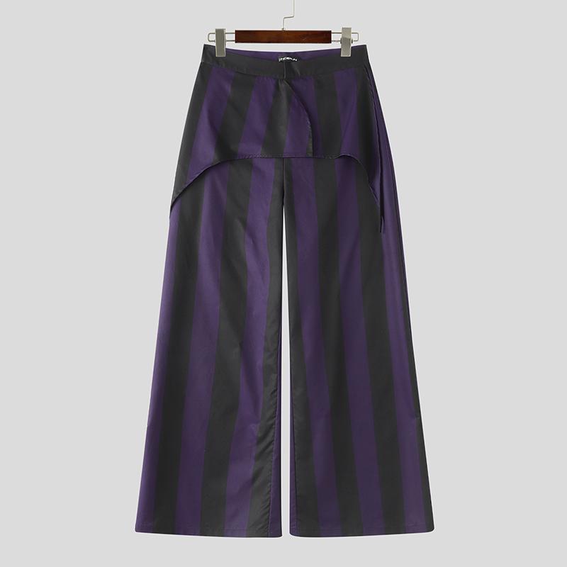 INCERUN Мужские повседневные свободные длинные брюки с застежкой-молнией и полосатыми брюками