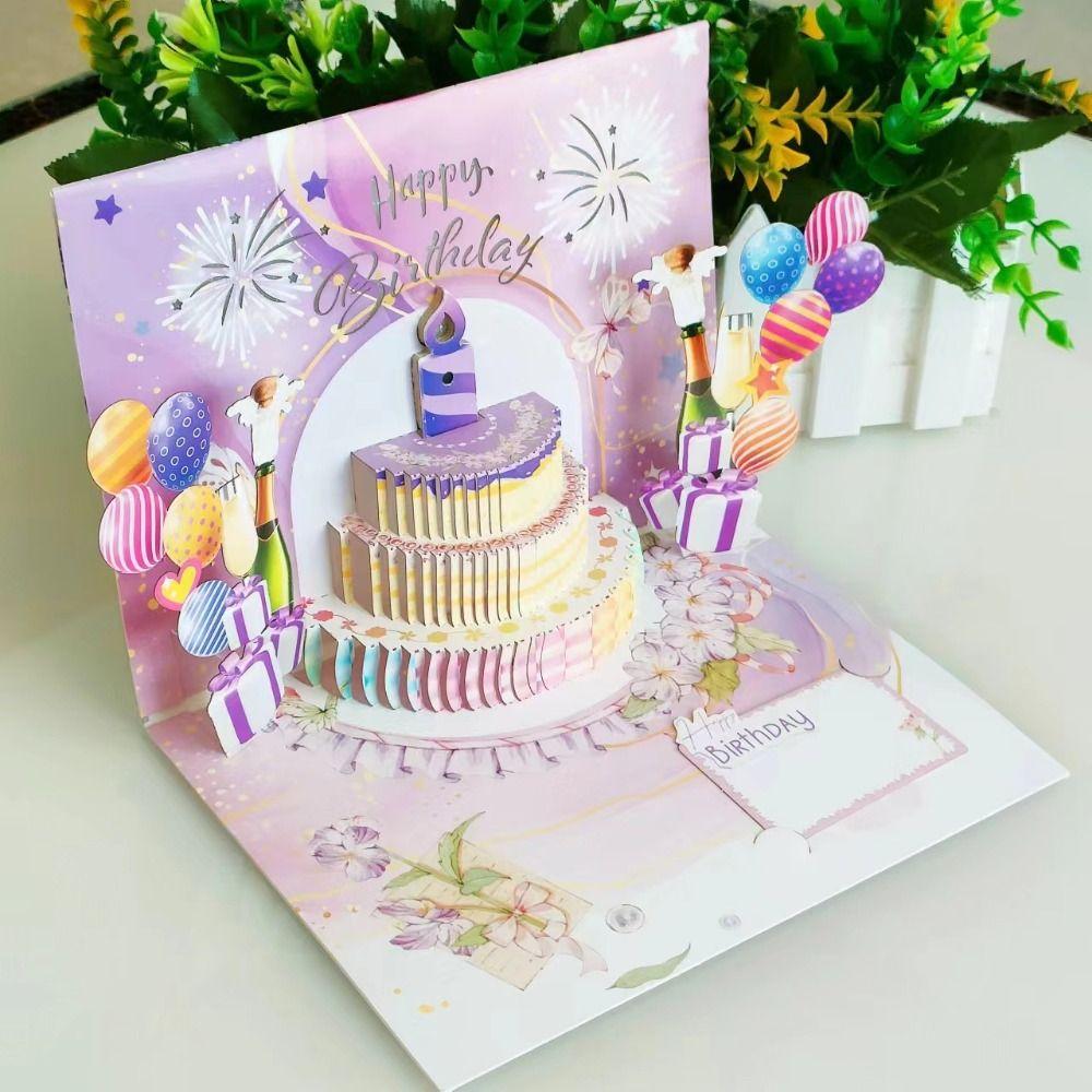 Fireworks Effect Happy Birthday Card Blowable Led Candle Birthday Cake Postcards  Mom