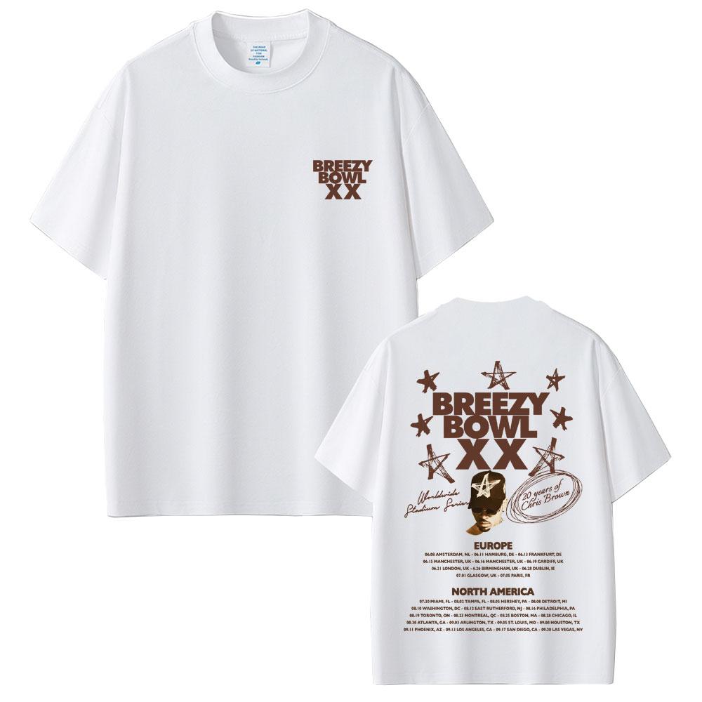 Rapper Chris Brown Breezy Bowl XX Tour Graphic Tshirt Unisex Hip Hop Pop Music T Shirts Summer Fashion Vintage Tshirts