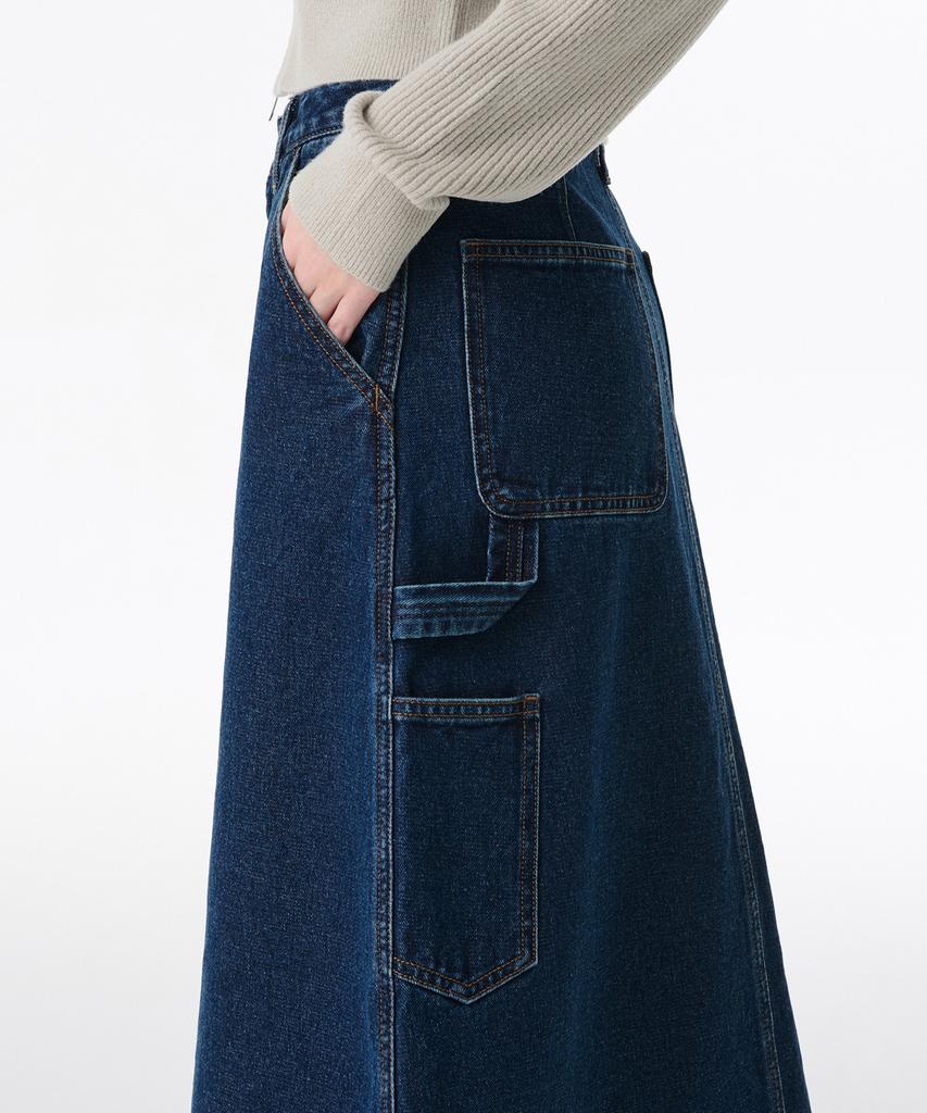 Musinsa Standard Woman Women'S Denim Carpenter Long Skirt [Medium Indigo]