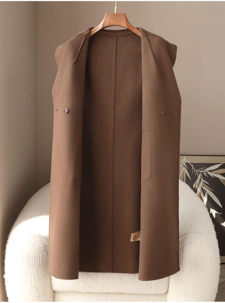 Women's Spring 2026 Long Double-Sided Wool Flannel Coat with Large Pockets