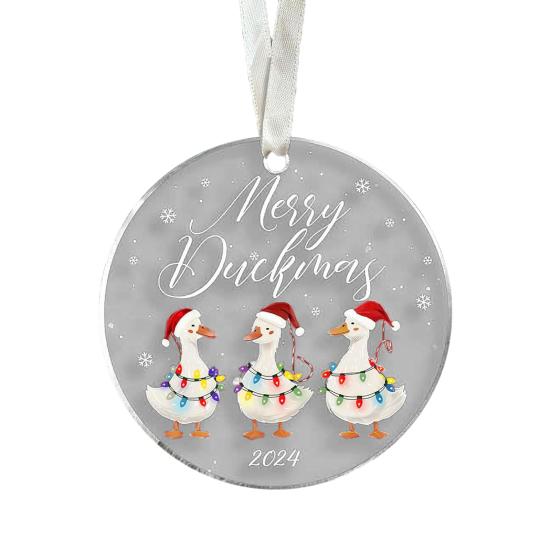 Animal Christmas Ornament 2D Flat Acrylic Ornament Cartoon Santa Hat Animal Hanging Decoration for Christmas Tree Mantel