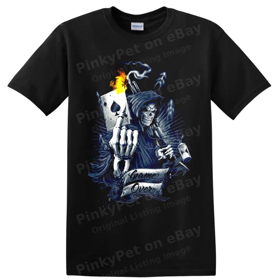 Grim Reaper Playing Card T Shirt w/ Skull Fire Gothic Fantasy Art Graphic Tee