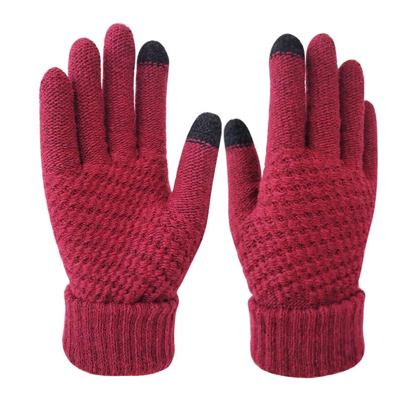 Touch Screen Gloves Winter Unisex Thick Fleece-Lined Wool Non-Slip Riding Finger Cold-Proof Knitted Warm Gloves for Couples