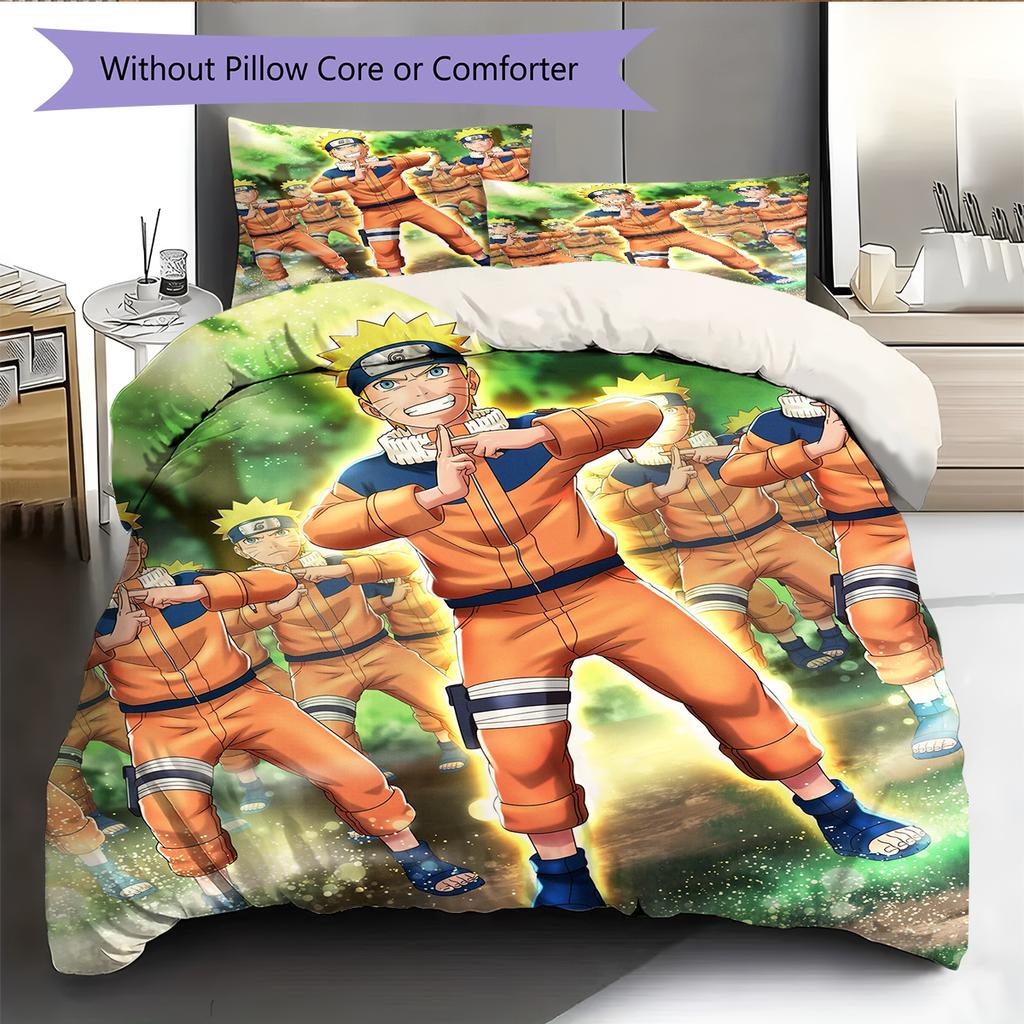 Постельное белье с узором Наруто Узумаки Наруто из аниме, Декор для дома, Подарок на день рождения (1 пододеяльник + 2 наволочки, без наполнителя)