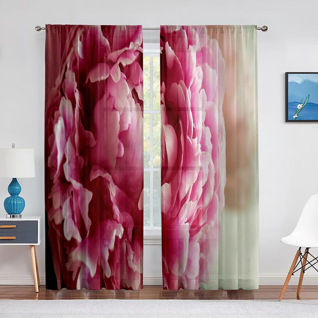 Розовый пион с цветочным принтом, весенние акварельные прозрачные шторы из вуали для гостиной, спальни, кухни, оконные шторы, шифоновые тюлевые шторы