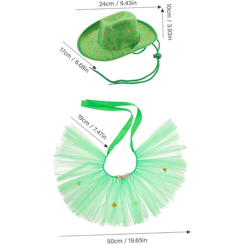 1Set Saint Patrick's Day Pet Costume Shamrock Hat Tutu Skirt Outfit for Dogs and Cats for Dog Cosplay and Celebrations