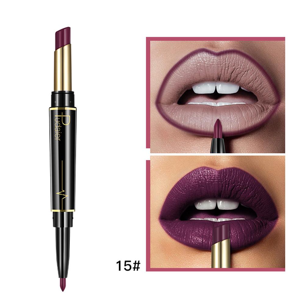Double-Ended Matte Lipstick Waterproof Long-Lasting Lipsticks In Nude and Dark Red with Lip Liner Pencil