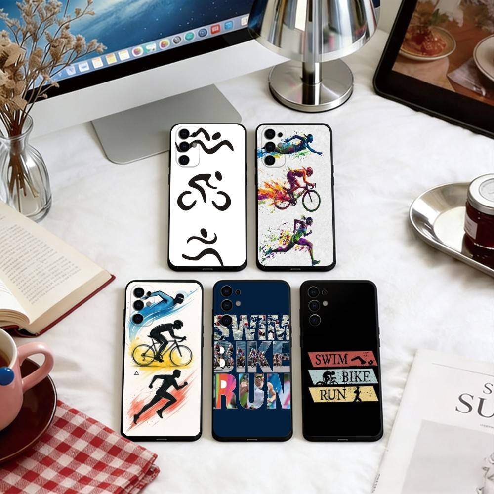 Triathlon Swim Bike Run Phone Case For Samsung S25,S24,S21,S22,S23,S30,Ultra,S20,Plus,Fe,Lite,Note,10,Black Cover