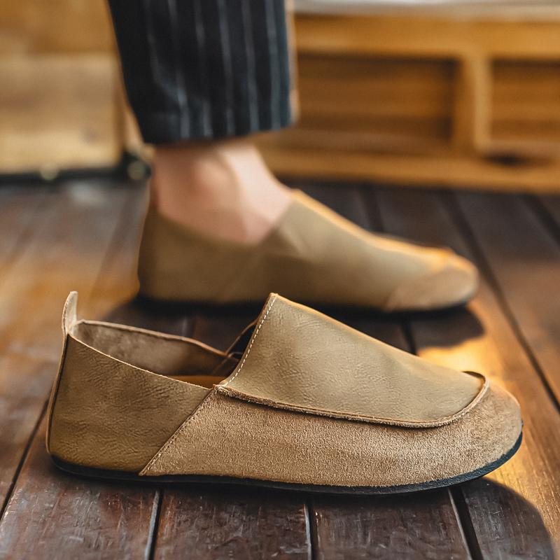 Мужские ретро мокасины Обувь Мода Повседневные слипоны Балетки Обувь для вождения Черные Хаки Обувь с широким носком Большой размер