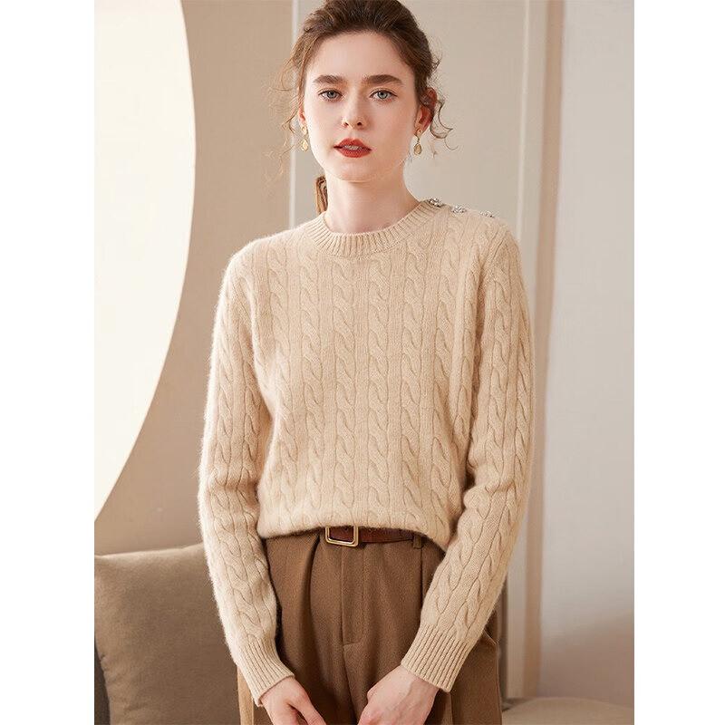 Kefanshe Women's Minimalist Cable-Knit Cashmere Sweater