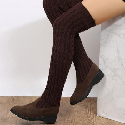Мода 2024 Зима Вязаные Шерстяные Высокие Носки Сапоги для Женщин Плоские Выше Колена Длинные Эластичные Узкие Сапоги Сапоги До Колена Женские Дизайнеры
