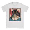 Men Japanese Black Cat Ramen T Shirt Kawaii Noodle Cat Cotton Clothes Humor Short Sleeve Round Collar Tees Gift Idea T-Shirt