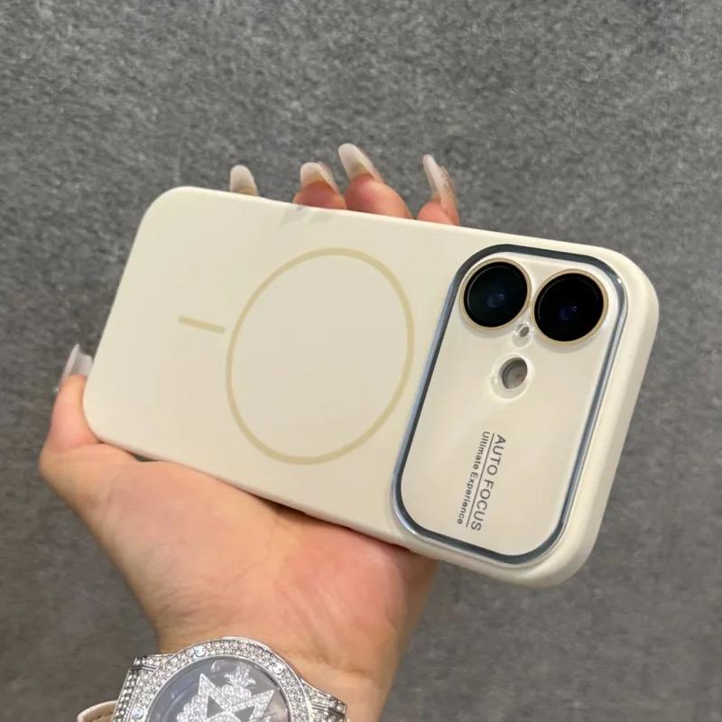 Роскошный Чехол из Жидкого Силикона с Защитой Линзы Камеры для iPhone 17 16 15 14 Pro Max 13, Магнитный, Поддерживает Беспроводную Зарядку