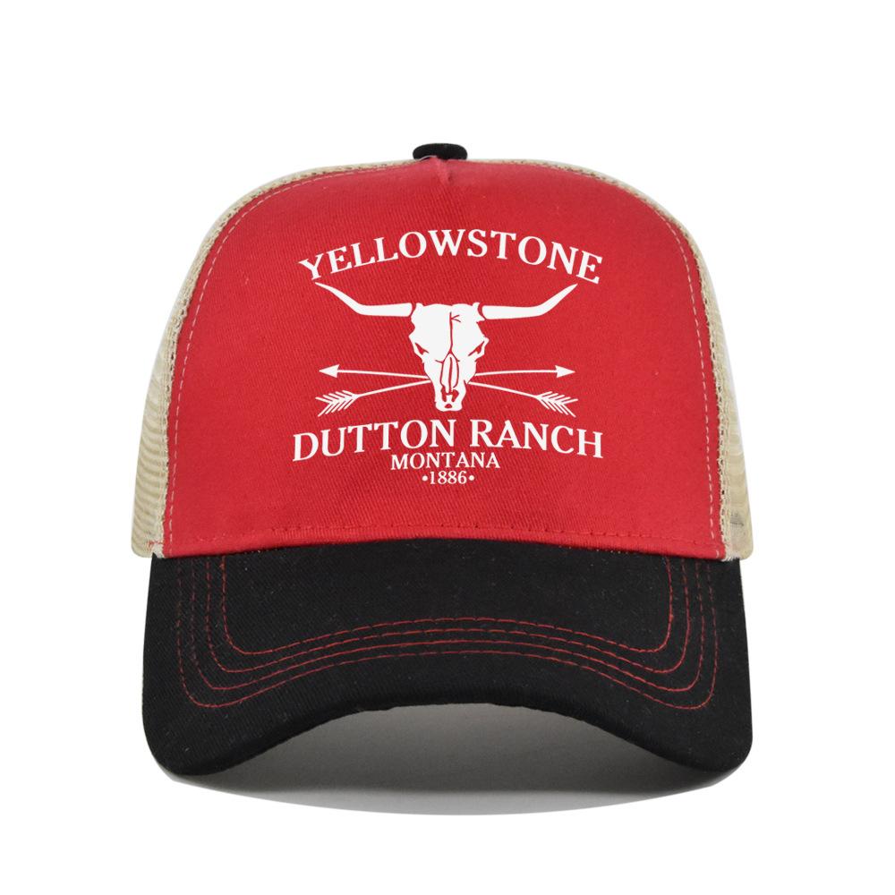 Cotton Front Mesh Back Trucker Cap, Bull Skull Print Adjustable Snapback Baseball Hat Unisex Western Style Outdoor Sports Sun Hat