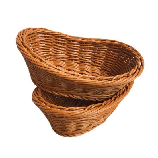 Storage Basket Food Grade Quick Drainage Oval Safe Curved Artificial Rattan Braided Food Basket Household Supplies