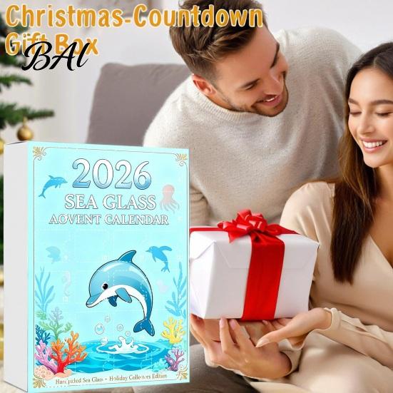 Kids Countdown Calendar 2026 Christmas Advent Calendar, 2D Acrylic Marine Animals Pendants, Home Interior Decor 24 Day Box, Window Tree Hanging